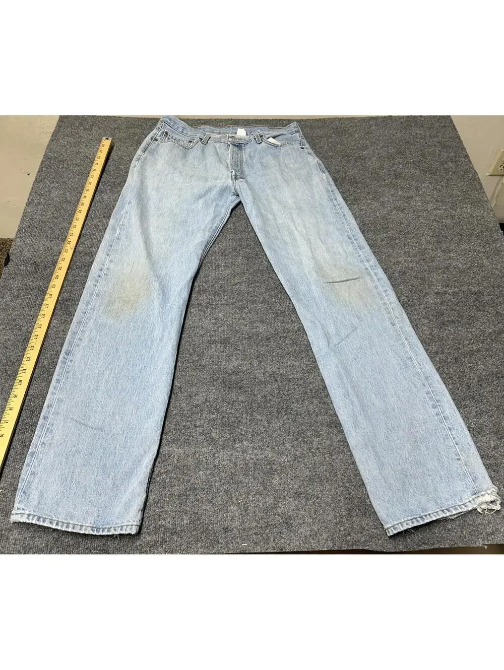 Levis 501 Jeans Mens 36x34 Blue Denim Pants Button Fly Light Faded Washed Out